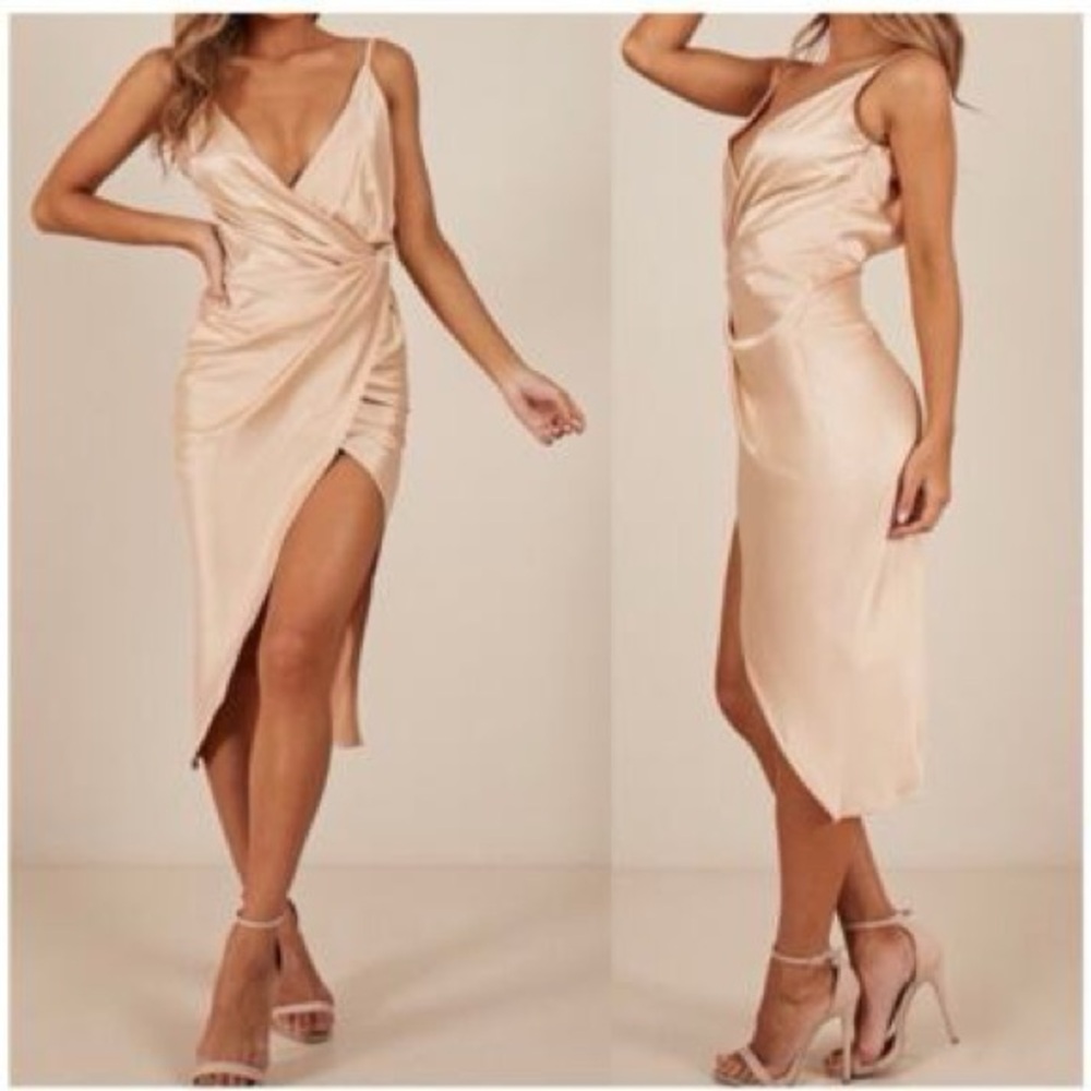 Showpo Yas Queen Midi Dress - Elegant Cream Wrap Dress